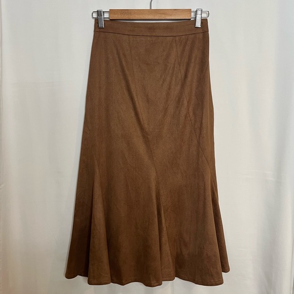 Allegra K Women's Faux Suede A-Line Elastic Back Retro Work Fall Midi Skirt XS - Picture 3 of 11